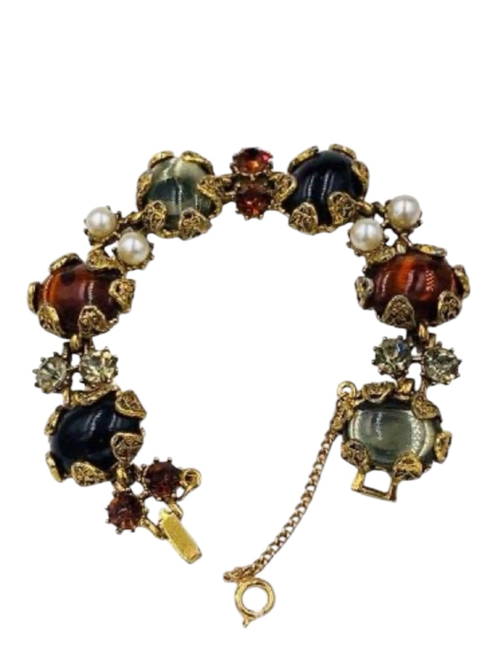 Ornate Hollycraft Victorian Revival Glass Cabochon Bracelet